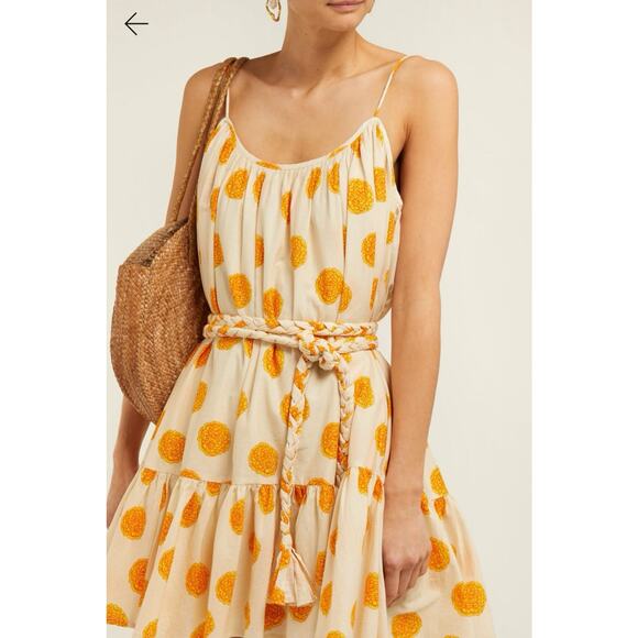 Rhode Resort Nalla Belted Floral Print Tiered Mini Dress Marigold Womens Size XS - Picture 2 of 9